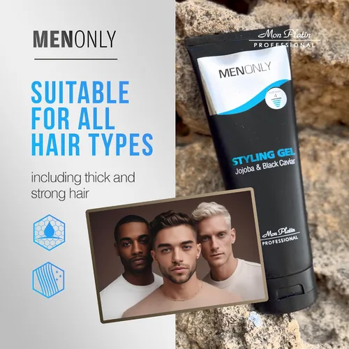 Vista 5 de Mon Platin Gel de peinado para hombre con jojoba y caviar negro, gel para el cabello para hombre con caviar negro y jojoba, fijación fuerte, fórmula