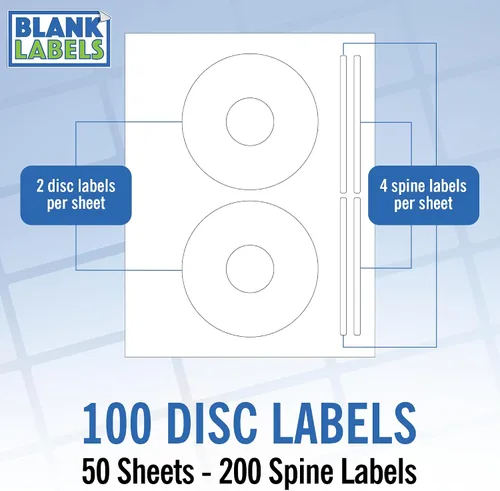 Vista 15 de Etiqueta imprimible para CD/DVD Compatible con discos estándar Cantidad de 20 discos, 40 lomo 10 hojas en total Blanco mate permanente