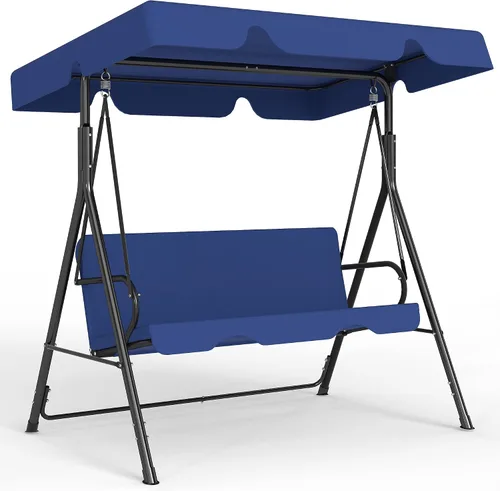 Vista 11 de Murago - Silla de columpio para patio al aire libre con dosel ajustable, columpio para patio al aire libre con soporte resistente para 3 personas