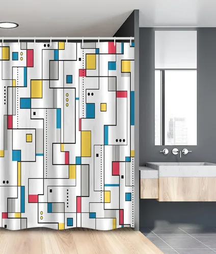 Vista 130 de set de cortina para baño decorativa de tela de poliéster con ganchos