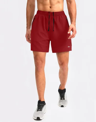 Vista 2 de Pudolla Pantalones cortos de correr para hombre, 5 pulgadas, ligeros, para gimnasio, entrenamiento, atlético, casual, con bolsillos con cremallera