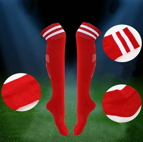 Vista 3 de 10 pares de calcetines de fútbol para niños, elásticos hasta la rodilla, calcetines coloridos de fútbol atlético para niños y niñas