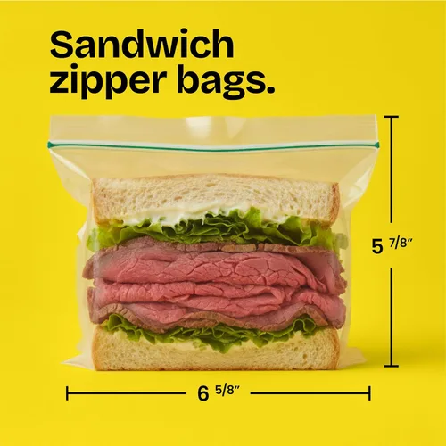 Vista 4 de Glad Bolsas de sándwich con cremallera para almacenamiento de alimentos, 100 unidades (el embalaje puede variar)