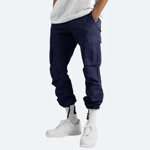 Vista 3 de GDJGTA Pantalones cargo de cintura elástica para hombre, casuales, de pierna recta, cómodos, para correr, con bolsillo multitejido