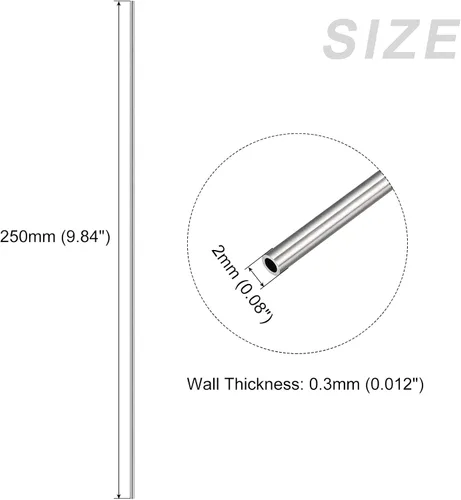 Vista 2 de METALLIXITY Tubo de acero inoxidable 304 (0.079 in de diámetro exterior x 0.012 in de pared T x 9.843 in de largo), 3 piezas, tubo recto