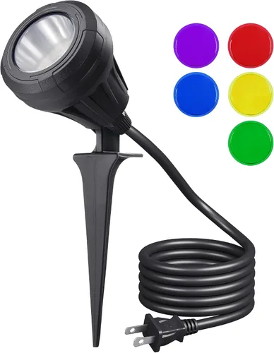 Vista 9 de EDISHINE Foco de 120 V para exteriores, 5 lentes de color extra, 5.5 W 500 lúmenes, foco LED impermeable para exteriores, iluminación de paisaje