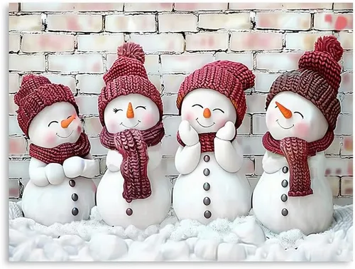 Vista 11 de Arte de Lienzo de Pared de Navidad Rosa - Juego de 4 Muñeco de Nieve, Ciervo, Árbol de Navidad y Camión Póster de Arte de Navidad - Pintura Estética