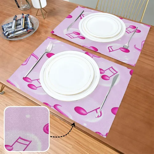 Vista 2 de Personalizado Dibujos Animados Rosa Notas Mat con Placa de Primavera Reutilizable Mantel Individual para Bebé Conjunto de 6 12 x 18 para Mesa