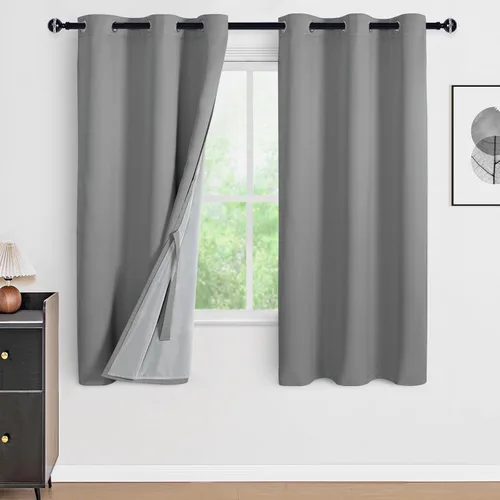 Vista 79 de DWCN - Cortinas 100% opacas para dormitorio con forro negro, cortinas de ventana de doble capa con aislamiento térmico que oscurecen toda la Azul