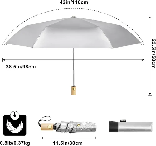 Vista 5 de G4Free Paraguas de viaje con protección UV UPF 50+ con mango de madera, 42 pulgadas, ligero, para sol, lluvia, plegable, cierre automático
