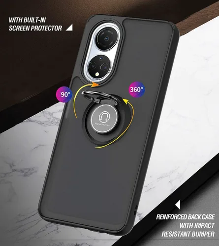 Vista 7 de QUIETIP Funda compatible con Honor X7, TPU + policarbonato duro, anillo magnético a prueba de golpes, cubierta de parachoques con 2 protectores