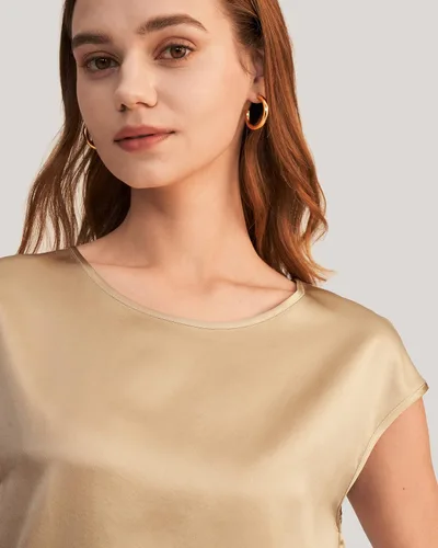 Vista 4 de LilySilk Blusa de seda para mujer, de manga corta, para verano, fresca, cómoda, Charmeuse