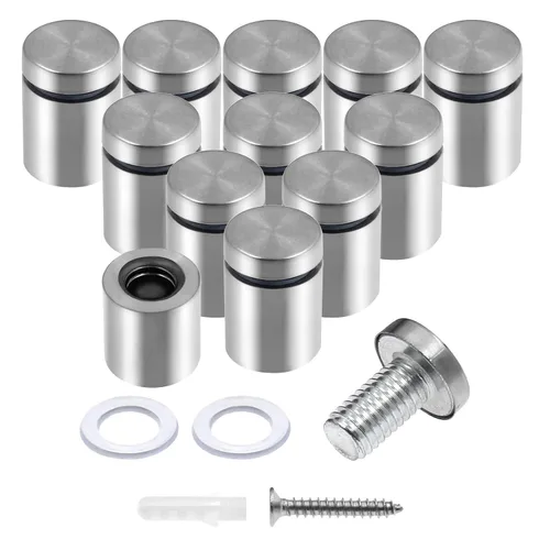 Vista 37 de Luomorgo 12 piezas tornillos separadores de acero inoxidable de 1" x 1", herrajes de montaje para letreros de pared, separadores de vidrio