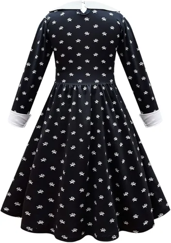 Vista 4 de Trodier Wednesday Addams - Vestido de disfraz para niñas, vestidos de cosplay elegantes para niños, disfraz de Halloween, vestidos de fiesta