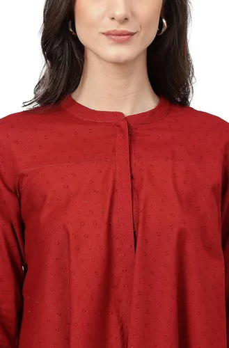 Vista 7 de Janasya Indian Dobby - Túnica de algodón liso acampanado para mujer (colección San Valentín)