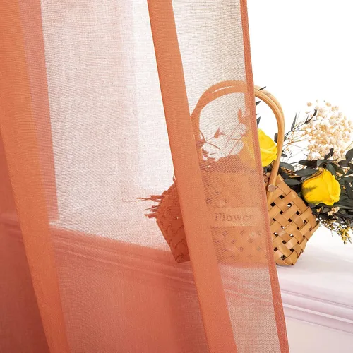 Vista 4 de MIULEE Cortinas semitransparentes con textura de lino naranja quemado de otoño 54W×54L Cocina