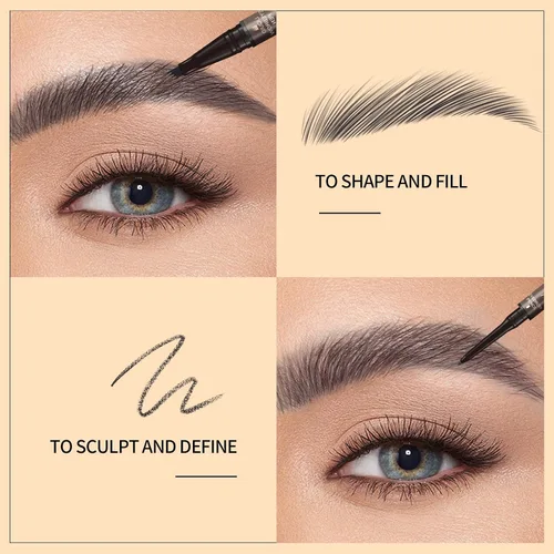 Vista 3 de Music Flower Pluma de cejas de microrelleno de doble extremo, lápiz líquido para cejas con 4 aplicadores de punta de cepillo micro y lápiz definidor