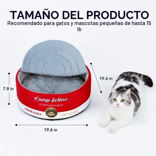 Vista 6 de PECHVINO Cama para gatos en forma de lata con funda de privacidad, cómodo cojín para gatos y perros pequeños