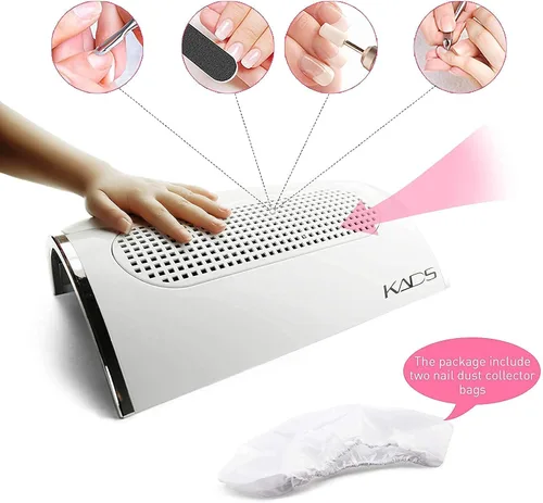 Vista 7 de KADS Colector de succión de polvo para arte de uñas, 3 ventiladores, potente herramienta de secado de uñas con 2 bolsas de recolección de polvo