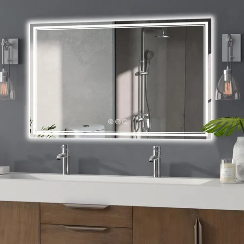 Vista 37 de Ratsamee Espejo de baño LED de 30x30 pulgadas con iluminación frontal y trasera (control independiente), espejo iluminado para pared de baño con 3
