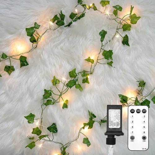 Vista 15 de suddus Willow Vine con luces de hadas funciona con pilas, 12 pies 40 luces LED artificiales con control remoto, cadena de luces colgantes