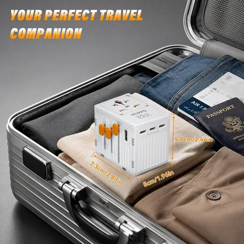 Vista 7 de Adaptador de viaje universal Adaptador de corriente internacional con 4 puertos USB-C y 1 USB-A