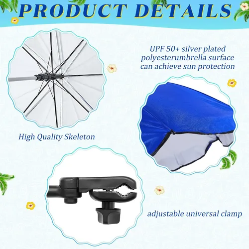 Vista 3 de Buryeah Paraguas automático para silla con abrazadera universal de 44 pulgadas, UPF 50+, abrazadera portátil en silla de playa, sombrilla ajustable