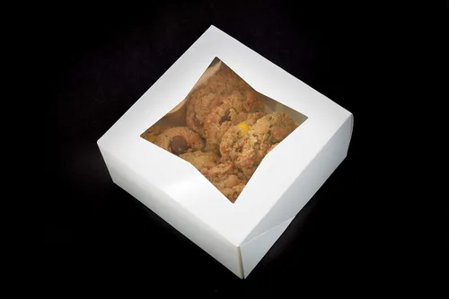 Vista 2 de Caja de panadería blanca de 6 x 6 x 3 pulgadas Ventana automática Cajas pequeñas para pasteles con ventana Paquete de 20