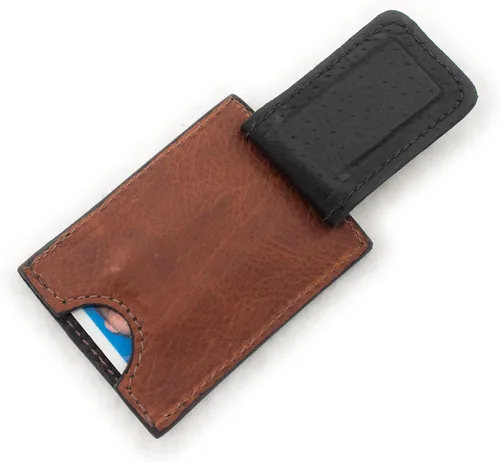 Vista 4 de Brown genuino cuero de vaca magnético dinero clip 3 tarjeta cartera USA hecho a mano, Marrón
