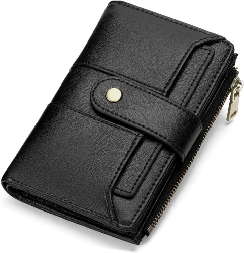 Vista 7 de SENDEFN Cartera pequeña de cuero para mujer, con bloqueo RFID, tarjetero con doble cremallera, monedero plegable