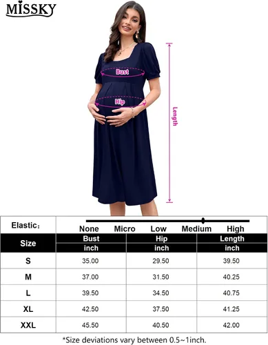 Vista 6 de MISSKY Vestidos de maternidad de manga corta para mujer, cuello cuadrado, fruncido, ropa de embarazo para uso diario o baby shower
