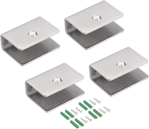 Vista 5 de uxcell Soportes de estante de vidrio Soporte de clip de abrazadera de acero inoxidable Rectángulo para 0.315-0.472 in de espesor 2pcs