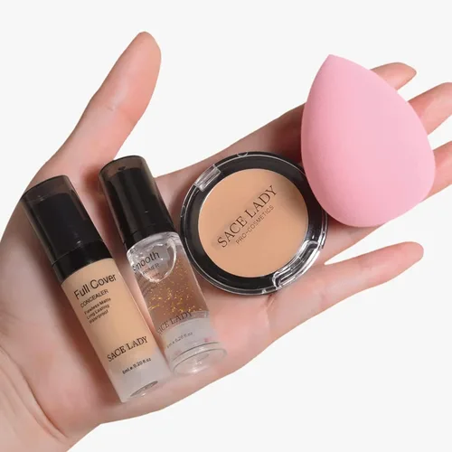 Vista 7 de Corrector Impermeable de Cobertura Completa con Juego de Esponja con Primer, Base Líquida Cremosa Suave Mate Impecable Kit de Maquillaje Corrector
