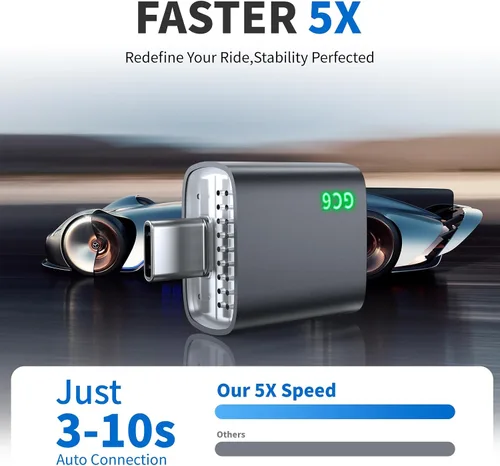 Vista 3 de Adaptador inalámbrico CarPlay para iPhone, convierte Apple CarPlay con cable de fábrica a inalámbrico, mini USB/USB-C CarPlay Dongle, reconexión