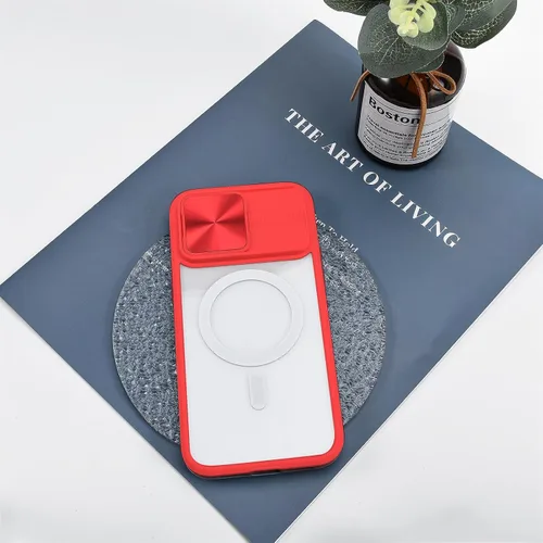 Vista 7 de Funda transparente para iPhone 15 Pro Max con cubierta para lente de cámara deslizante, compatible con MagSafe, antideslizante, delgada, magnética
