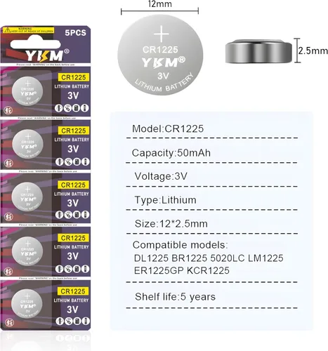 Vista 2 de YKM Paquete de 5 baterías de litio CR1225 BR1225 de 3 V para termómetro