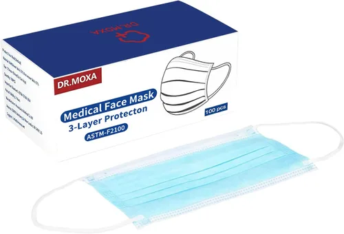 Vista 3 de DR.MOXA ASTM Level 2 Medical Face Masks Disposable 100 Pack Blue PFE>98%, 3 Ply Face Masks for Adults