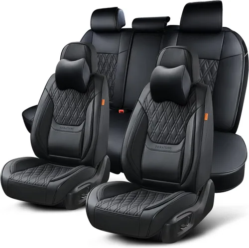 Vista 26 de Fundas de asiento delantero de automóvil, par de fundas de asiento delantero de cuero transpirable con reposacabezas, funda universal de asiento