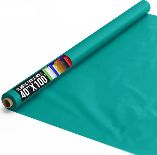 Vista 112 de Exquisito rollo de mantel de mesa de plástico aqua de Party Solids 4 piezas 40" X 300' Rollo de mantel de mesa de plástico - Rollos de mantel