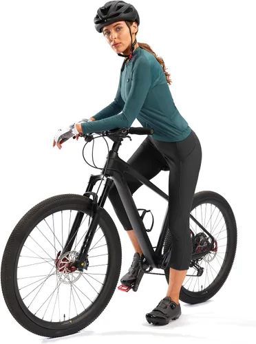 Vista 6 de Pantalones de ciclismo acolchados 4D para mujer, pantalones cortos de ciclismo de cintura alta, capris de bicicleta 34, mallas de ciclismo