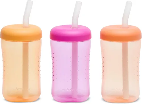 Vista 11 de The First Years Squeeze & Sip - Vaso con popote de silicona, color verde y morado Spill-Proof Toddler Training Cups, Dishwasher Safe, 7 oz, 2