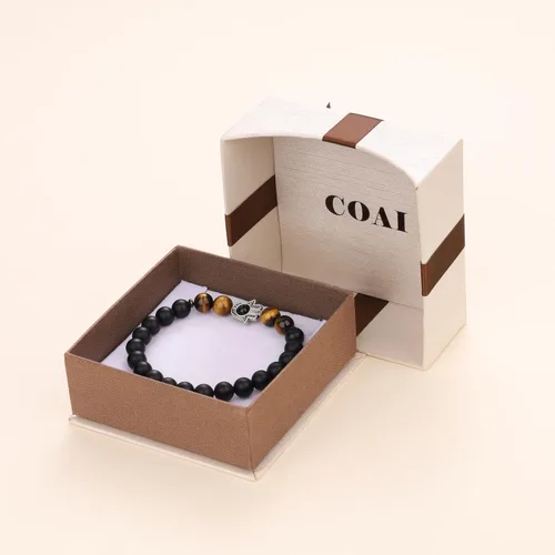 Vista 6 de Pulsera Hamsa con cuentas de piedra de tigre de ónix