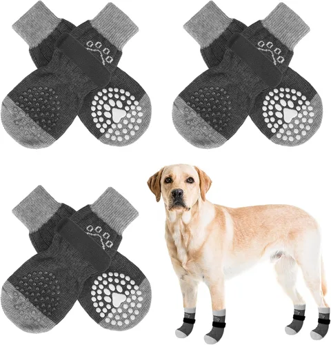 Vista 54 de SCENEREAL 6 piezas de calcetines antideslizantes para perros para prevenir lamido de patas para pavimento caliente/frío, calcetines de agarre