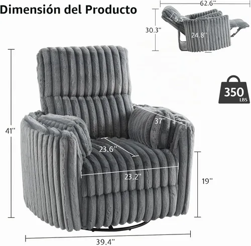 Vista 2 de Jocisland Mecedora giratoria reclinable, silla de guardería eléctrica y Gris oscuro