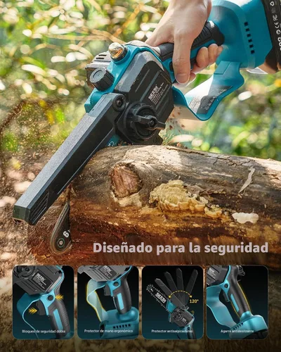 Vista 8 de SEESII Sierras de poste eléctricas 2 en 1 para recortar árboles, mini motosierra inalámbrica de 6 pulgadas con poste de extensión, sierra de cadena