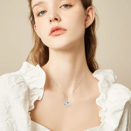 Vista 4 de Zoeniya Collares de mariposa para mujeres y niñas, joyería de plata de ley, collar de perlas cultivadas de agua dulce con circonita cúbica, regalo
