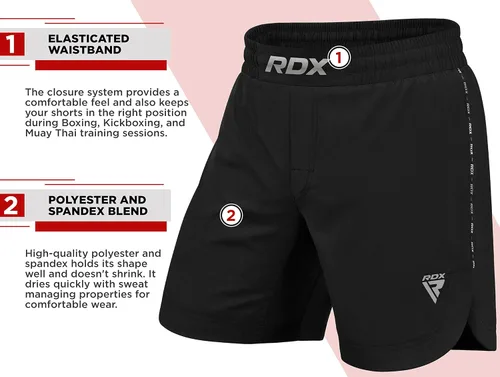Vista 7 de RDX Pantalones cortos de MMA para entrenamiento y kickboxing Pantalones cortos de lucha para artes marciales lucha en jaulas Muay Thai BJJ boxeo