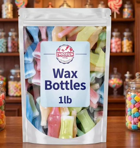 Vista 6 de Botellas de caramelo de cera – Nostálgico retro surtido líquido afrutado dentro de botellas de cera masticable 1 libra en una bolsa resellable