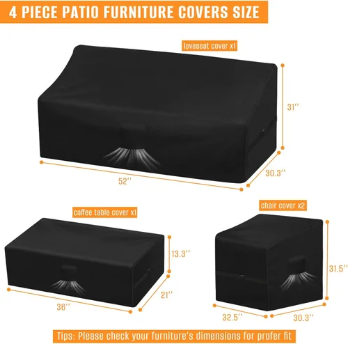 Vista 2 de Kovshuiwe Juego de 4 fundas impermeables para patio, sillas de jardín, mesa de café, funda para conjunto de muebles de patio para sofá exterior