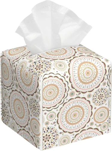 Vista 7 de Caja de pañuelos con diseño floral de amapola marrón con acuarela, diseño de flores abstractas de cuero, soporte decorativo para caja de papel